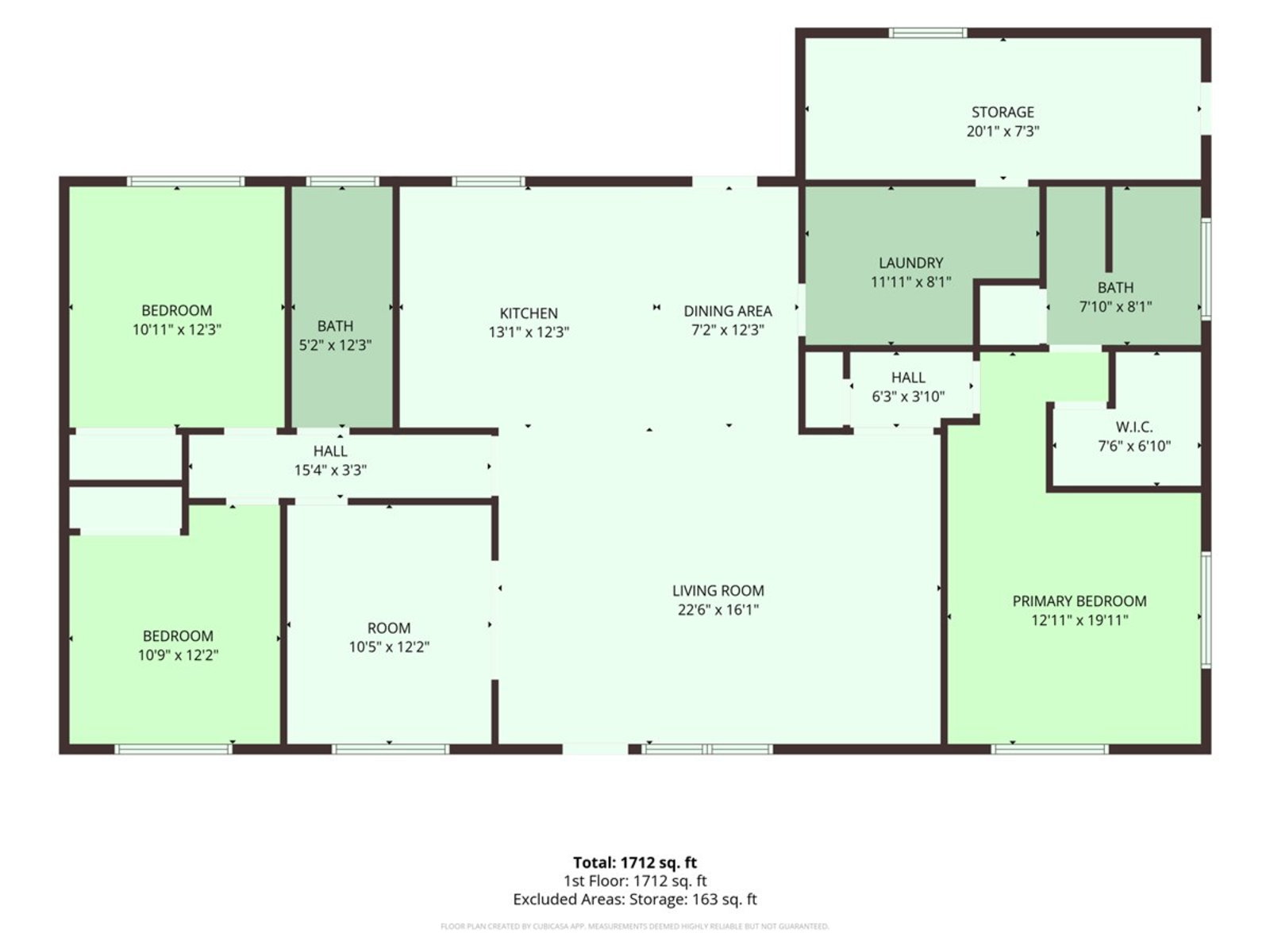 Floorplan of 1491 SW 10th St showing three bedrooms, two baths, an open living and kitchen area, a bonus room and a mudroom, with dimensions